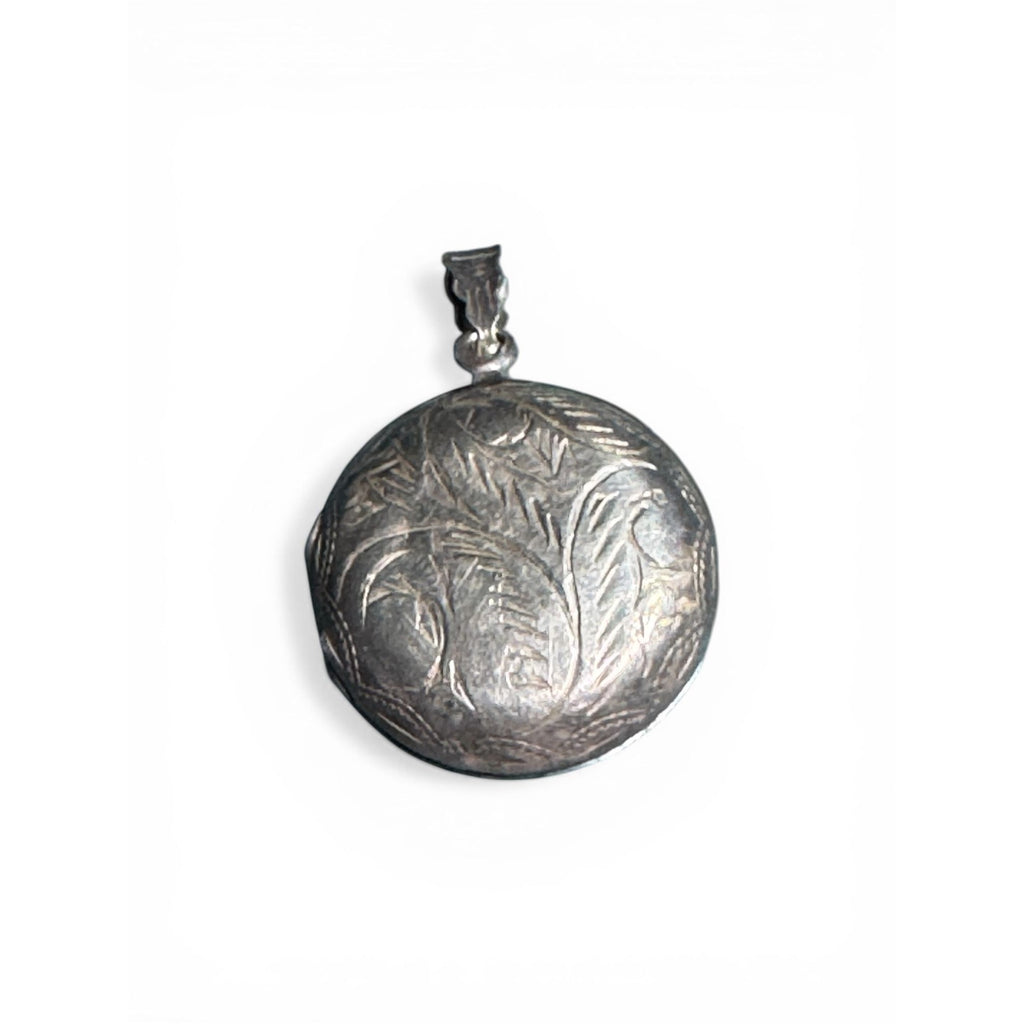 Sterling Silver 925 Engraved Locket Round Vintage Etched Floral Design Pendant