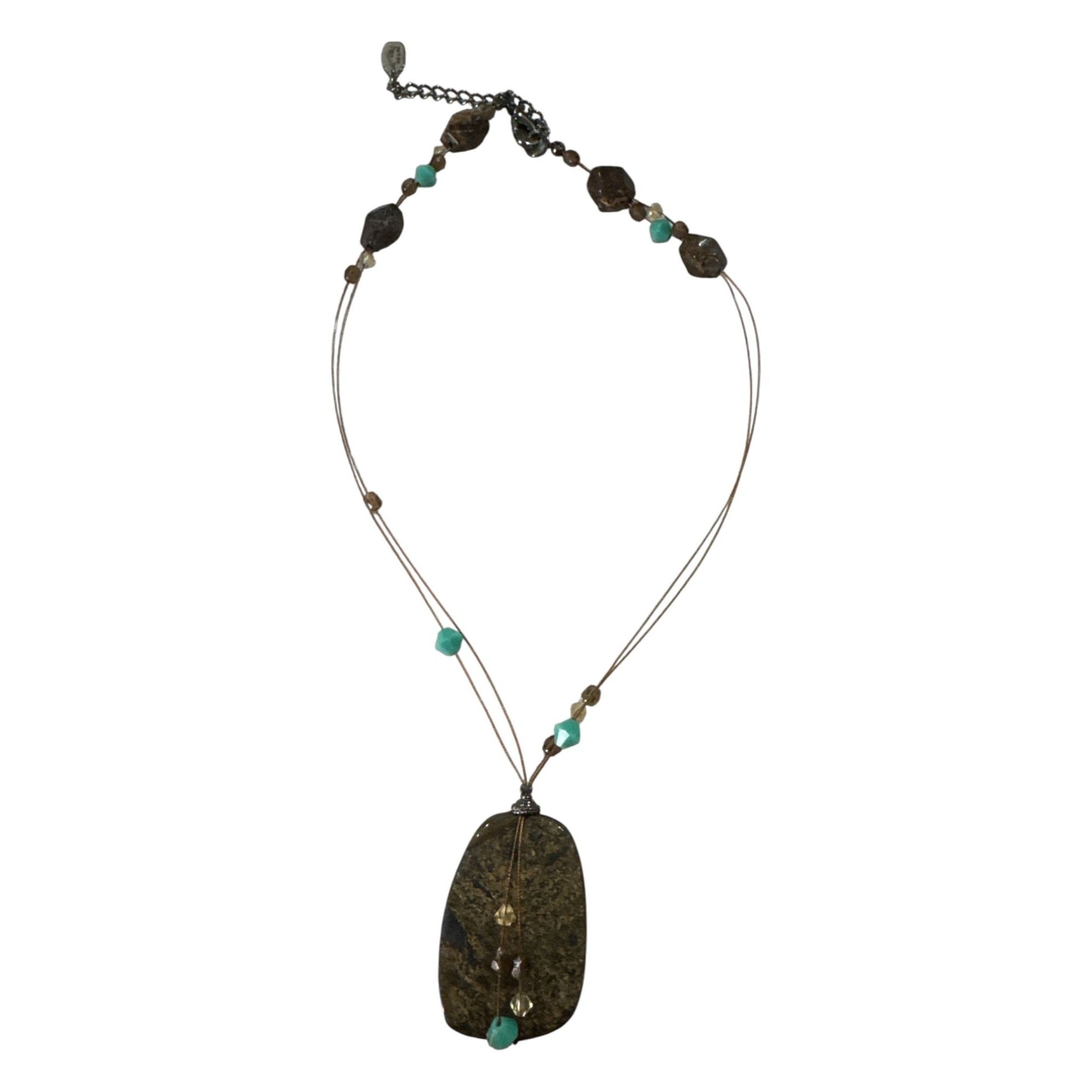 ESSENCE Made in USA Stone Pendant Necklace, Turquoise Beads, Boho Artisan Jewelry, Earthy Statement Piece