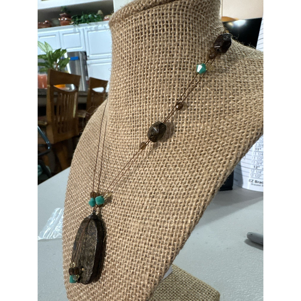 ESSENCE Made in USA Stone Pendant Necklace, Turquoise Beads, Boho Artisan Jewelry, Earthy Statement Piece