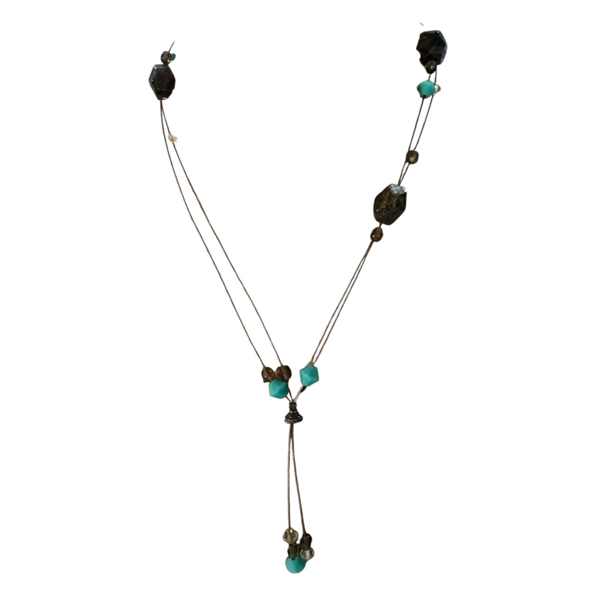 ESSENCE Made in USA Stone Pendant Necklace, Turquoise Beads, Boho Artisan Jewelry, Earthy Statement Piece