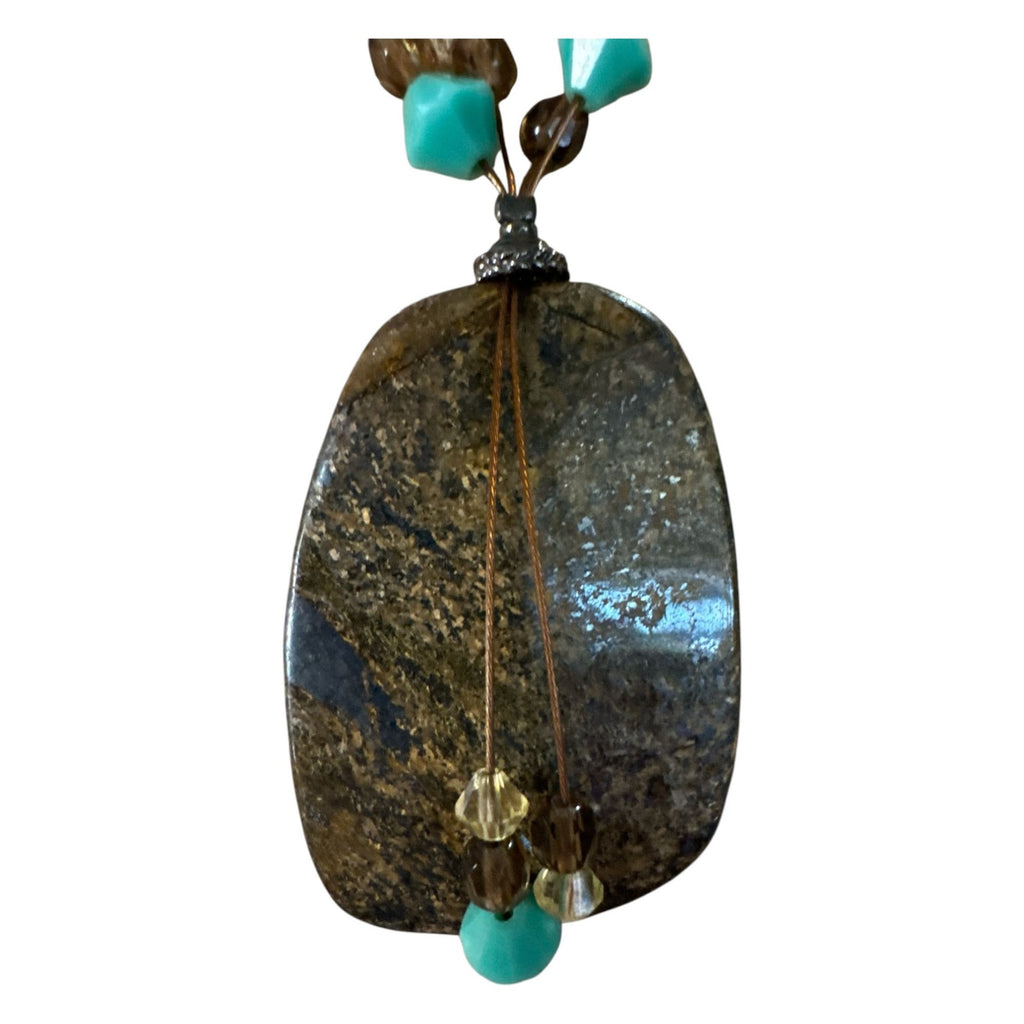 ESSENCE Made in USA Stone Pendant Necklace, Turquoise Beads, Boho Artisan Jewelry, Earthy Statement Piece