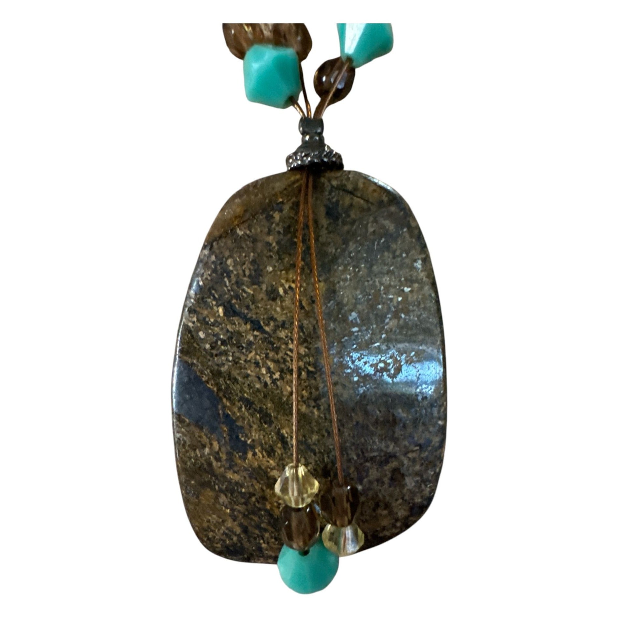 ESSENCE Made in USA Stone Pendant Necklace, Turquoise Beads, Boho Artisan Jewelry, Earthy Statement Piece