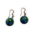 Vintage Cloisonné Bead Dangle Earrings With Blue & Green Floral Design