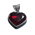 Sterling Silver 925 Heart Pendant Deep Red Faceted Gemstone Vintage Style Filigree Bail