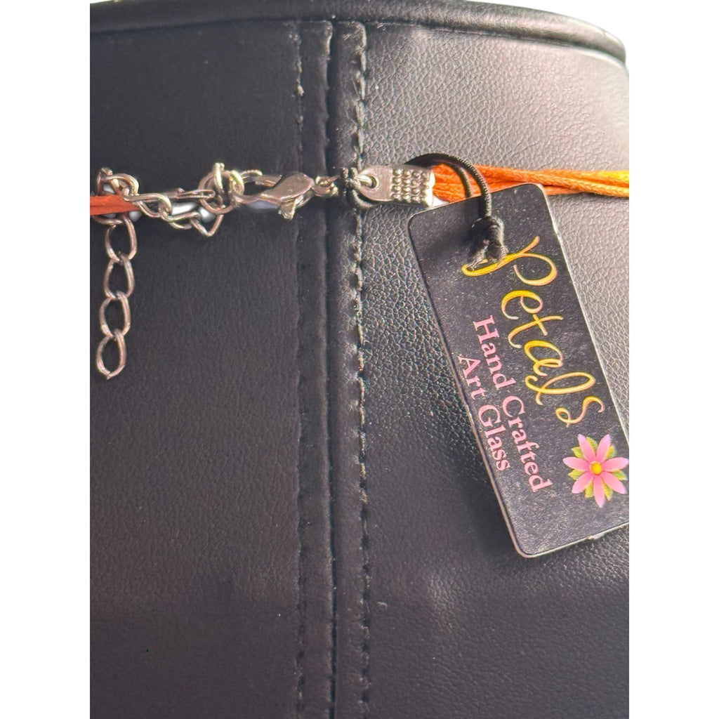Handcrafted Orange Glass Pendant Necklace With Artful Floral Design & Bead Accents