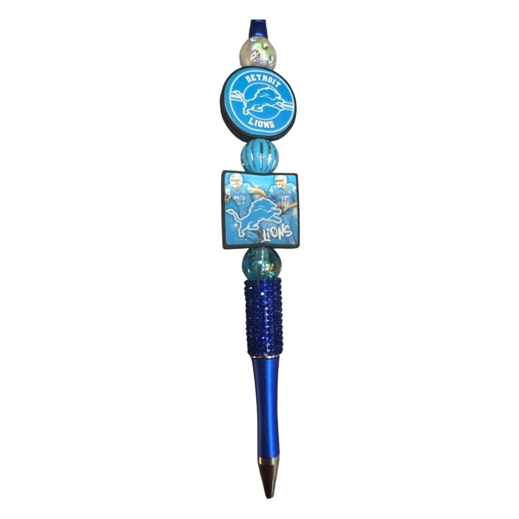 Detroit Lions Beaded Novelty Pen with Rhinestone-Grip & Team Logo Design