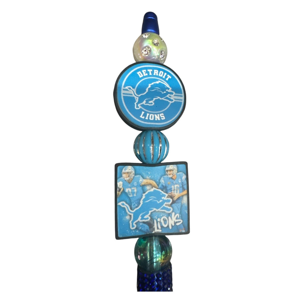 Detroit Lions Beaded Novelty Pen with Rhinestone-Grip & Team Logo Design