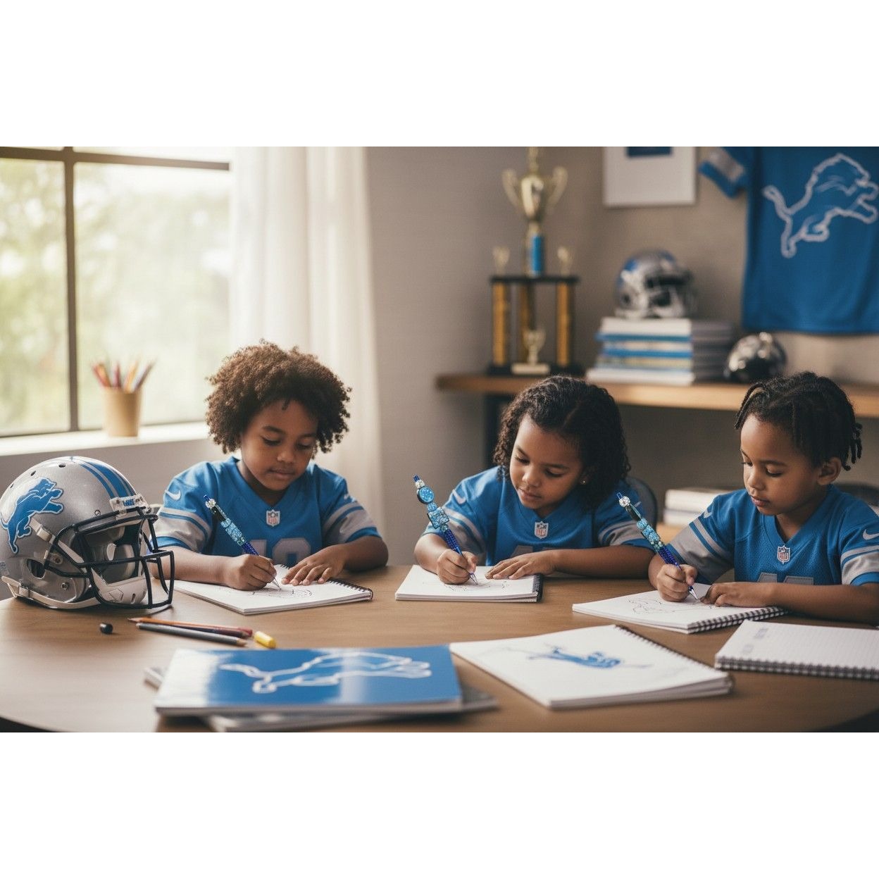 Detroit Lions Beaded Novelty Pen with Rhinestone-Grip & Team Logo Design