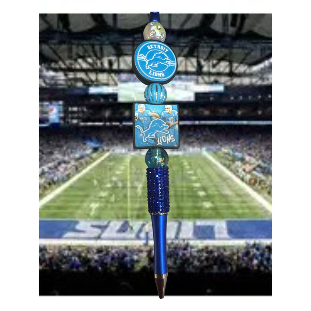 Detroit Lions Beaded Novelty Pen with Rhinestone-Grip & Team Logo Design