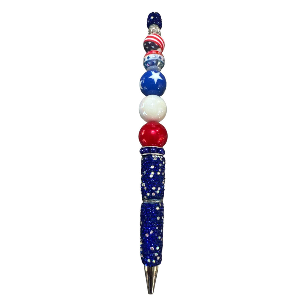 Celebrate 250 years with this Patriotic Beaded Pen with Red White & Blue Stars & Stripes Design for Writing or Gifting