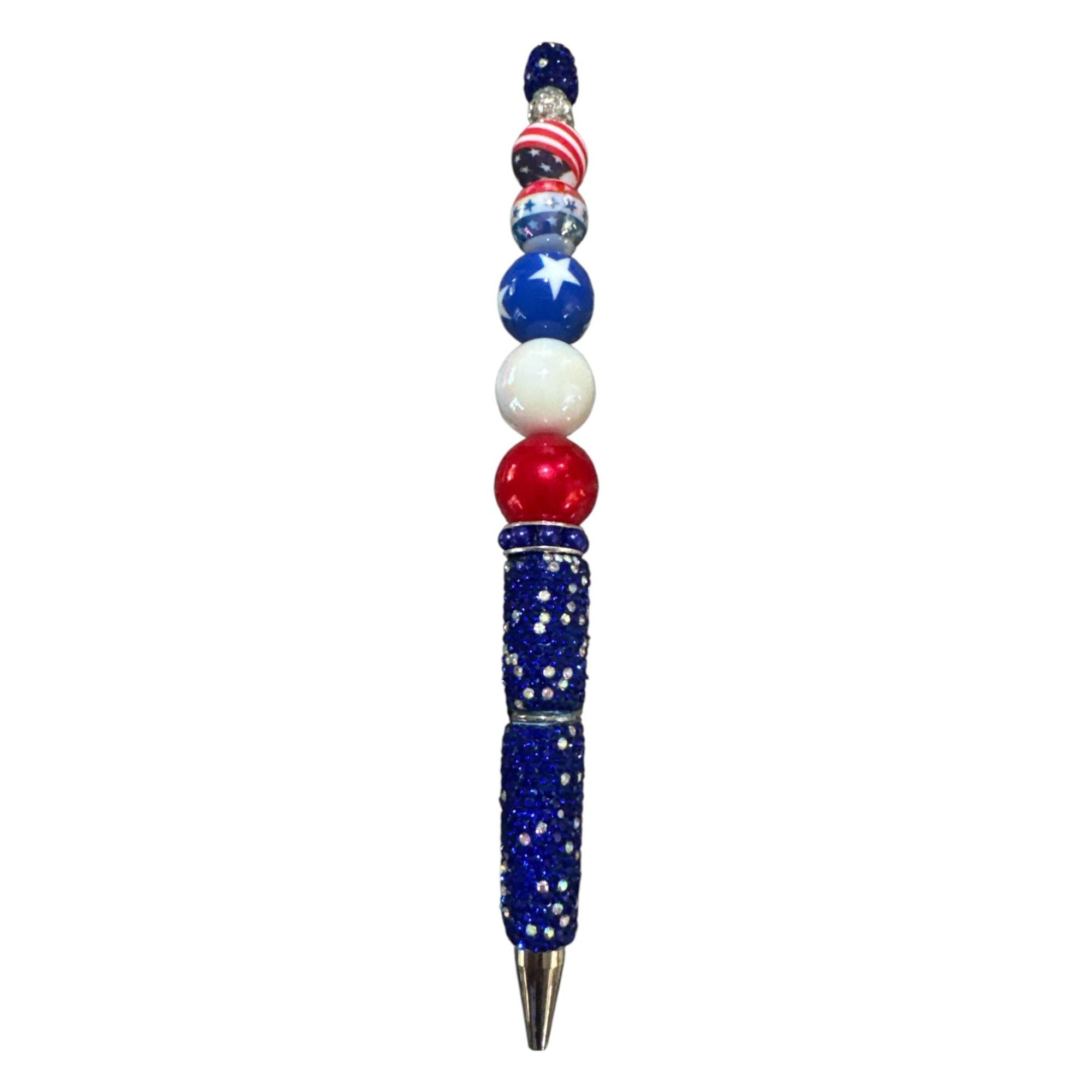 Celebrate 250 years with this Patriotic Beaded Pen with Red White & Blue Stars & Stripes Design for Writing or Gifting