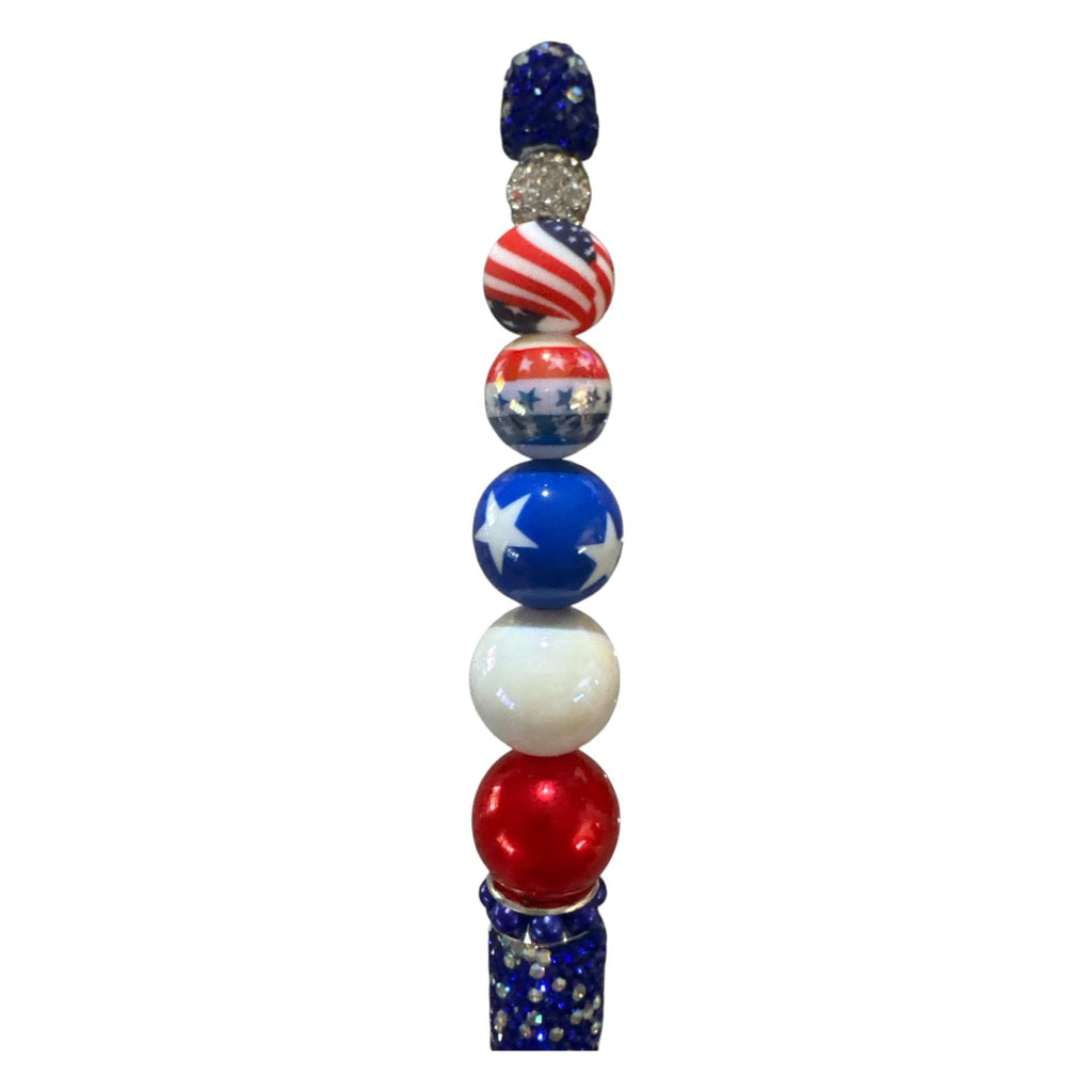 Celebrate 250 years with this Patriotic Beaded Pen with Red White & Blue Stars & Stripes Design for Writing or Gifting
