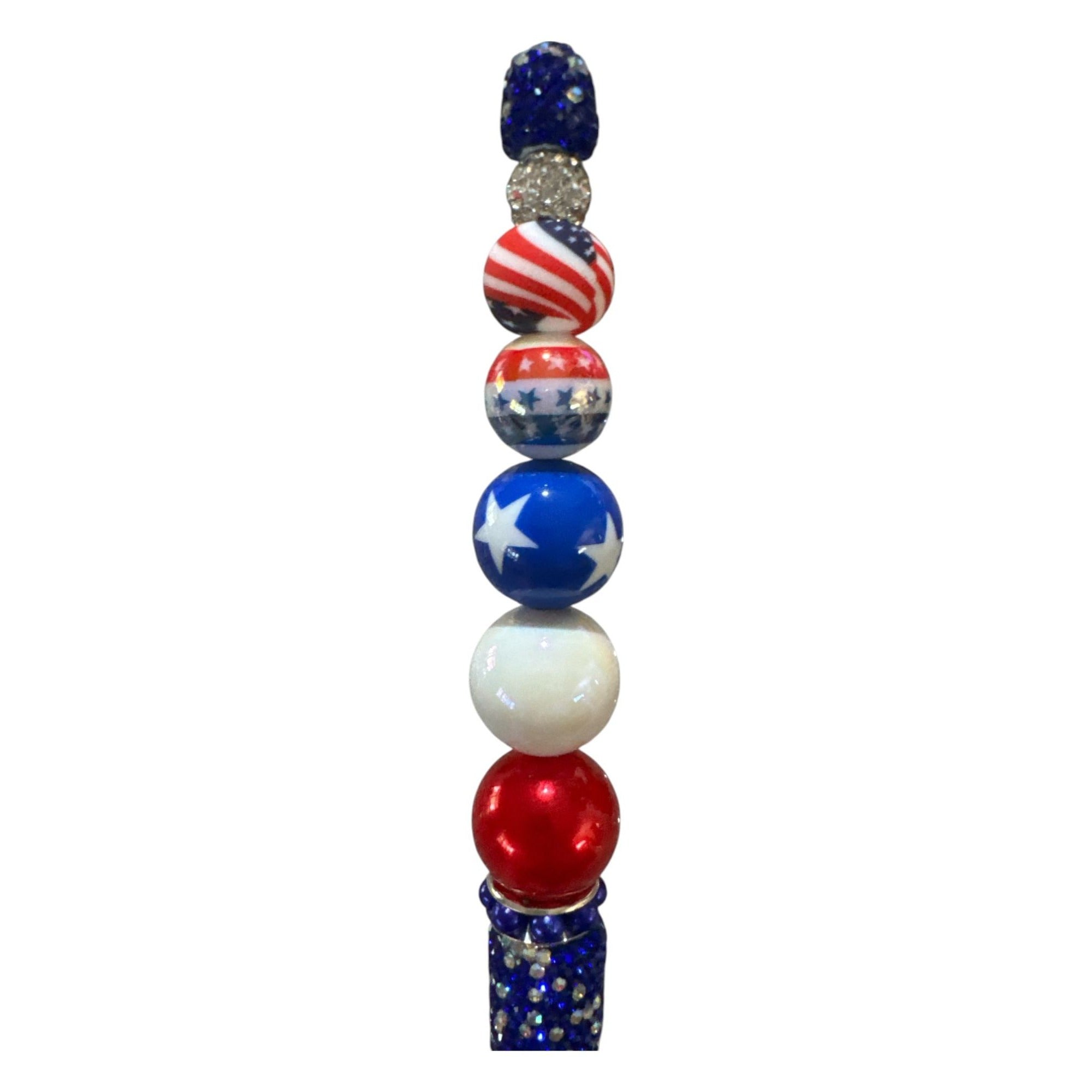 Celebrate 250 years with this Patriotic Beaded Pen with Red White & Blue Stars & Stripes Design for Writing or Gifting