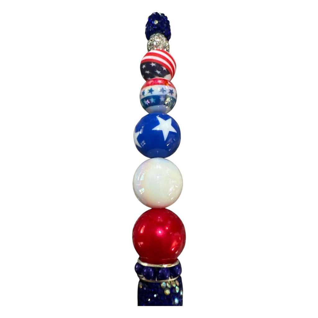 Celebrate 250 years with this Patriotic Beaded Pen with Red White & Blue Stars & Stripes Design for Writing or Gifting