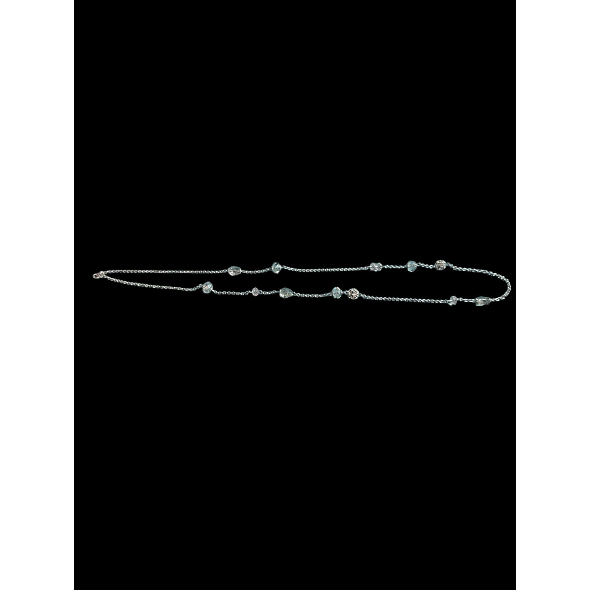 Crystal Beaded Silver Chain Necklace With Round & Faceted Glass Accents Lightweight & Elegant Long Style