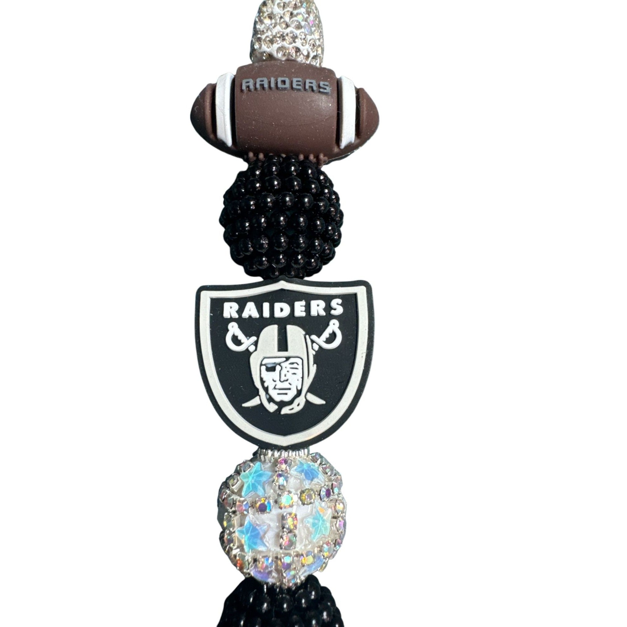 NFL Raiders-Themed Rhinestone Pen With Football & Logo Charm - Black & Silver Design
