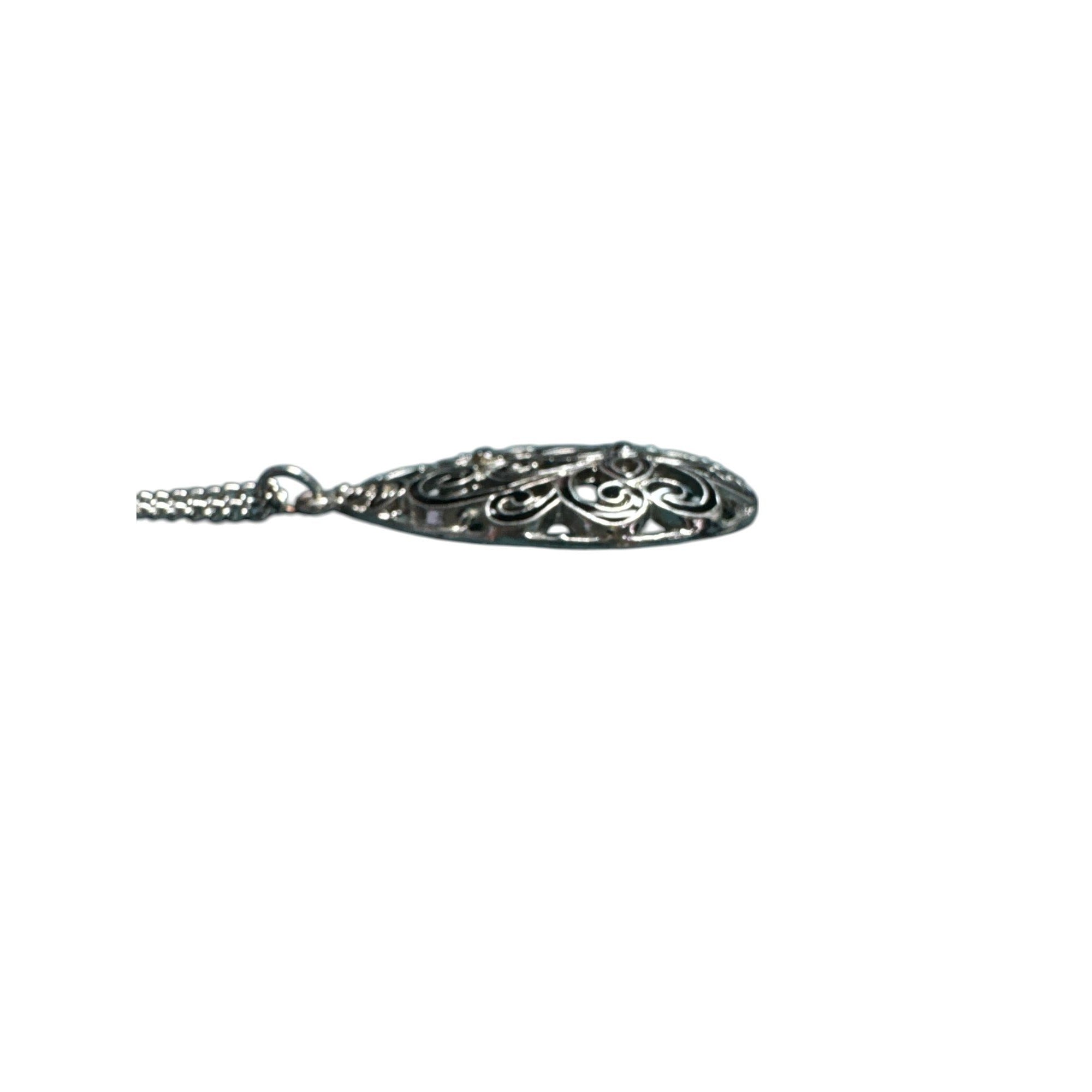 Silver Filigree Teardrop Pendant Necklace, Ornate Cutout Design, Vintage Style Jewelry