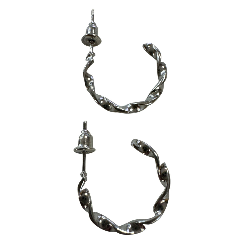 Twisted Silver-Tone Hoop Earrings With Stud Closure