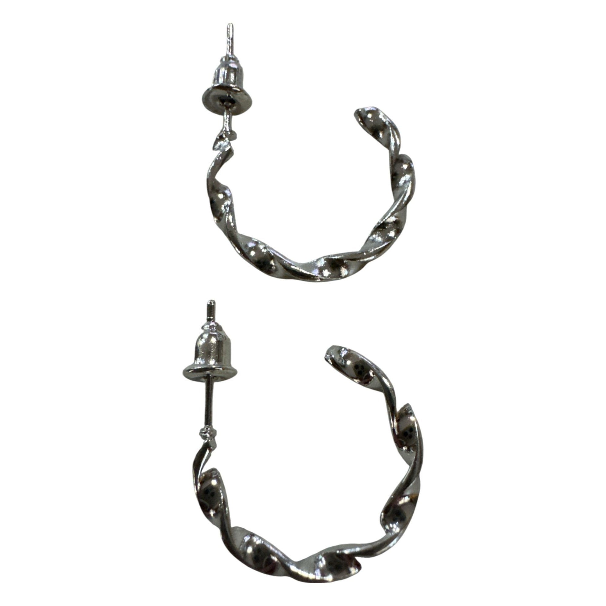 Twisted Silver-Tone Hoop Earrings With Stud Closure