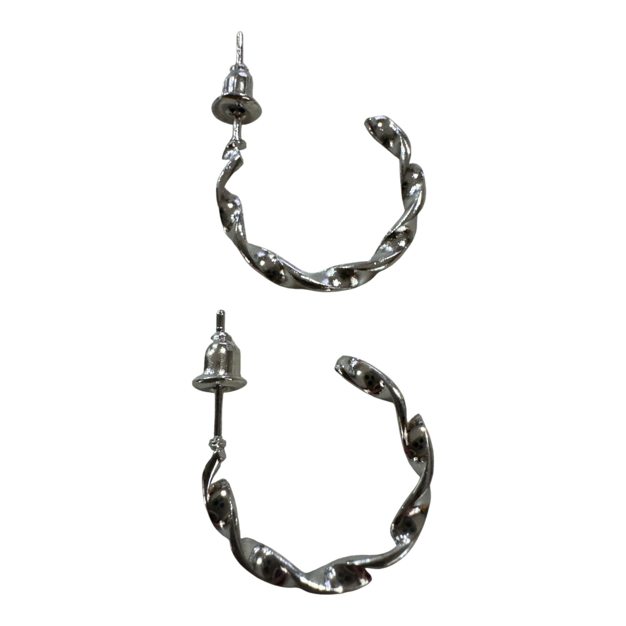 Twisted Silver-Tone Hoop Earrings With Stud Closure
