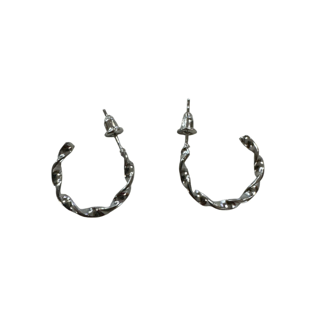 Twisted Silver-Tone Hoop Earrings With Stud Closure