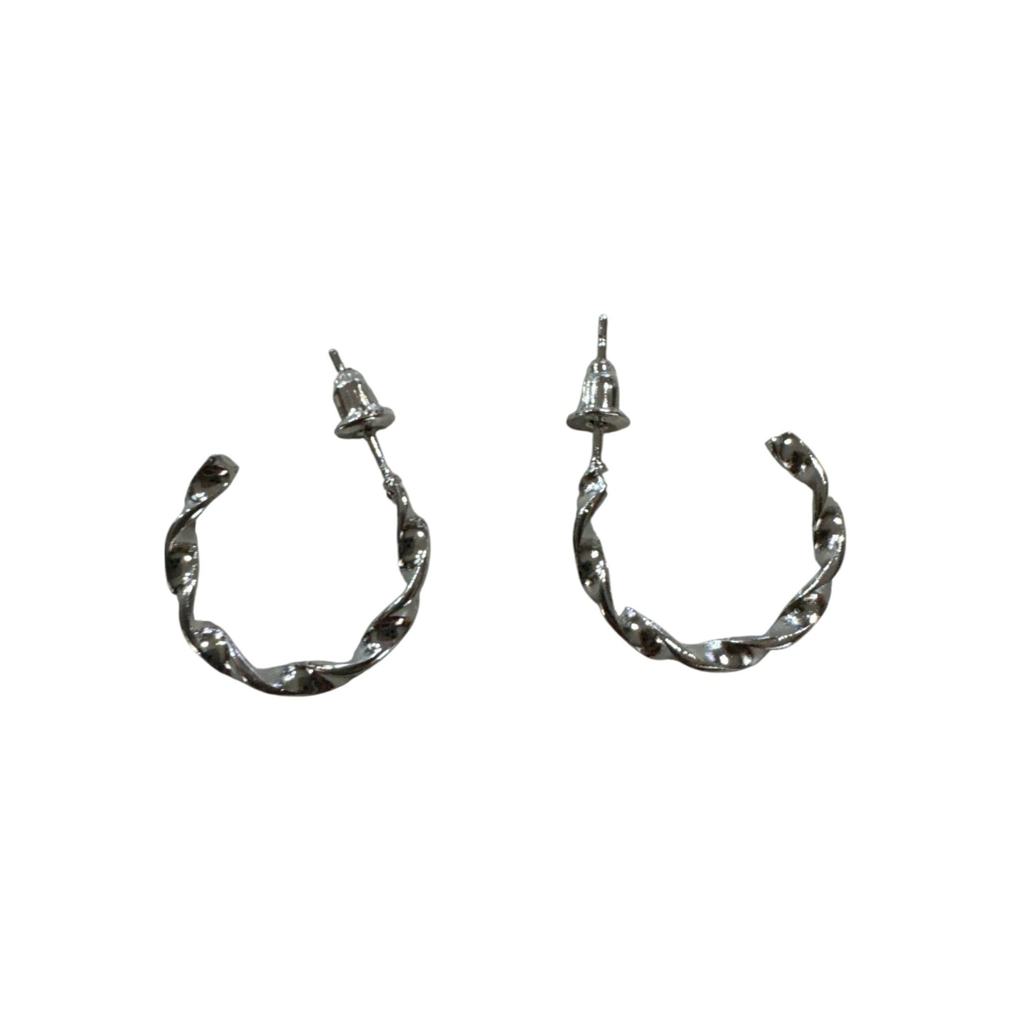 Twisted Silver-Tone Hoop Earrings With Stud Closure