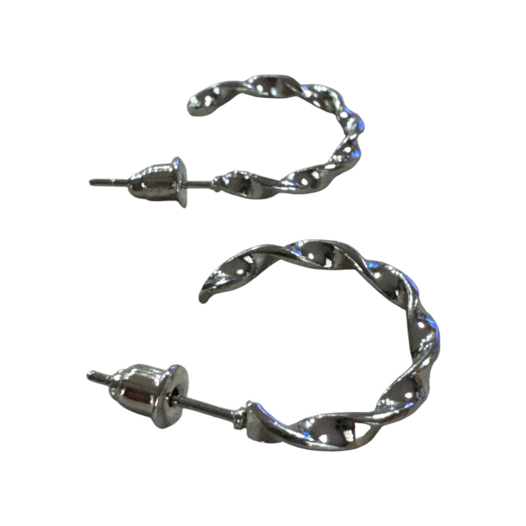 Twisted Silver-Tone Hoop Earrings With Stud Closure