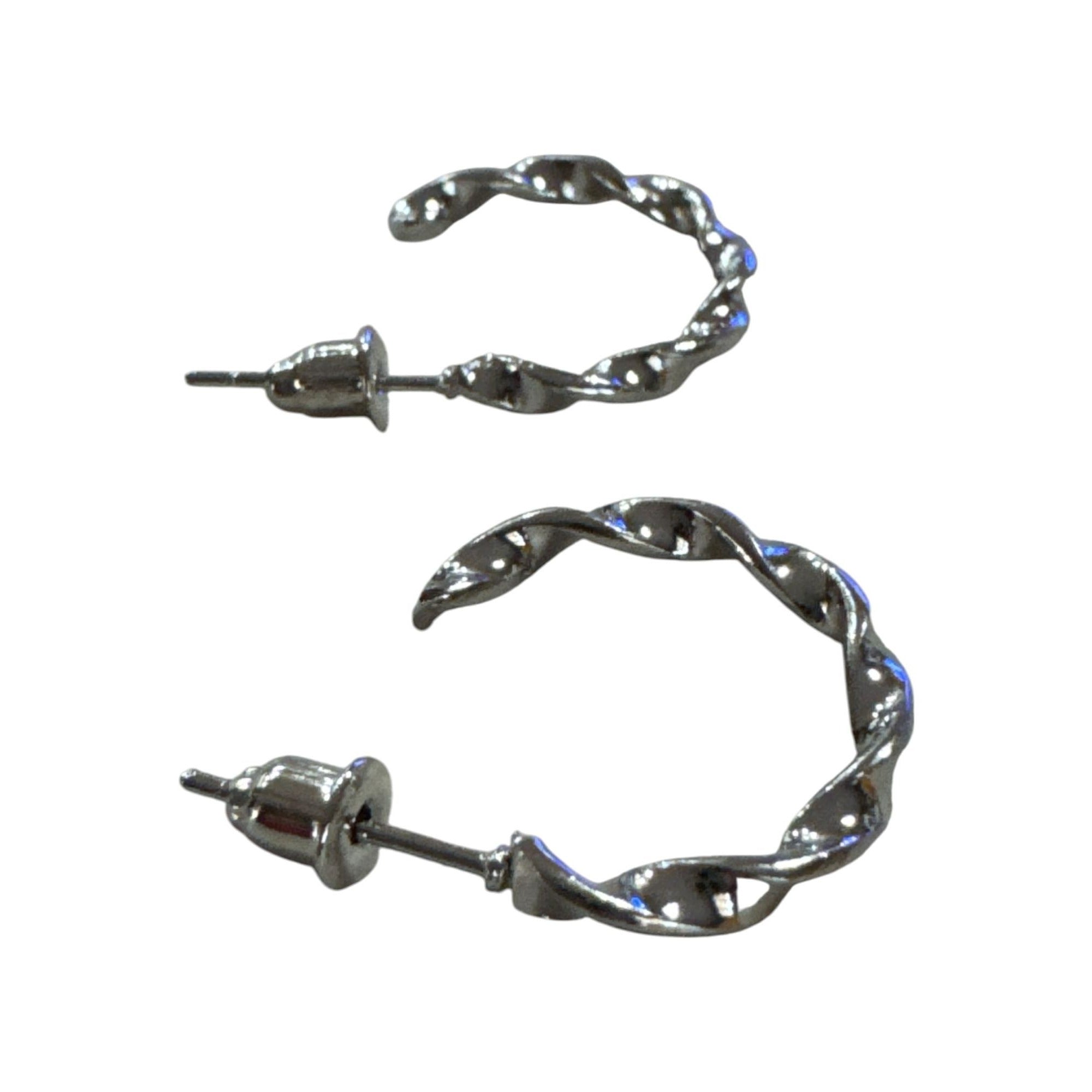 Twisted Silver-Tone Hoop Earrings With Stud Closure