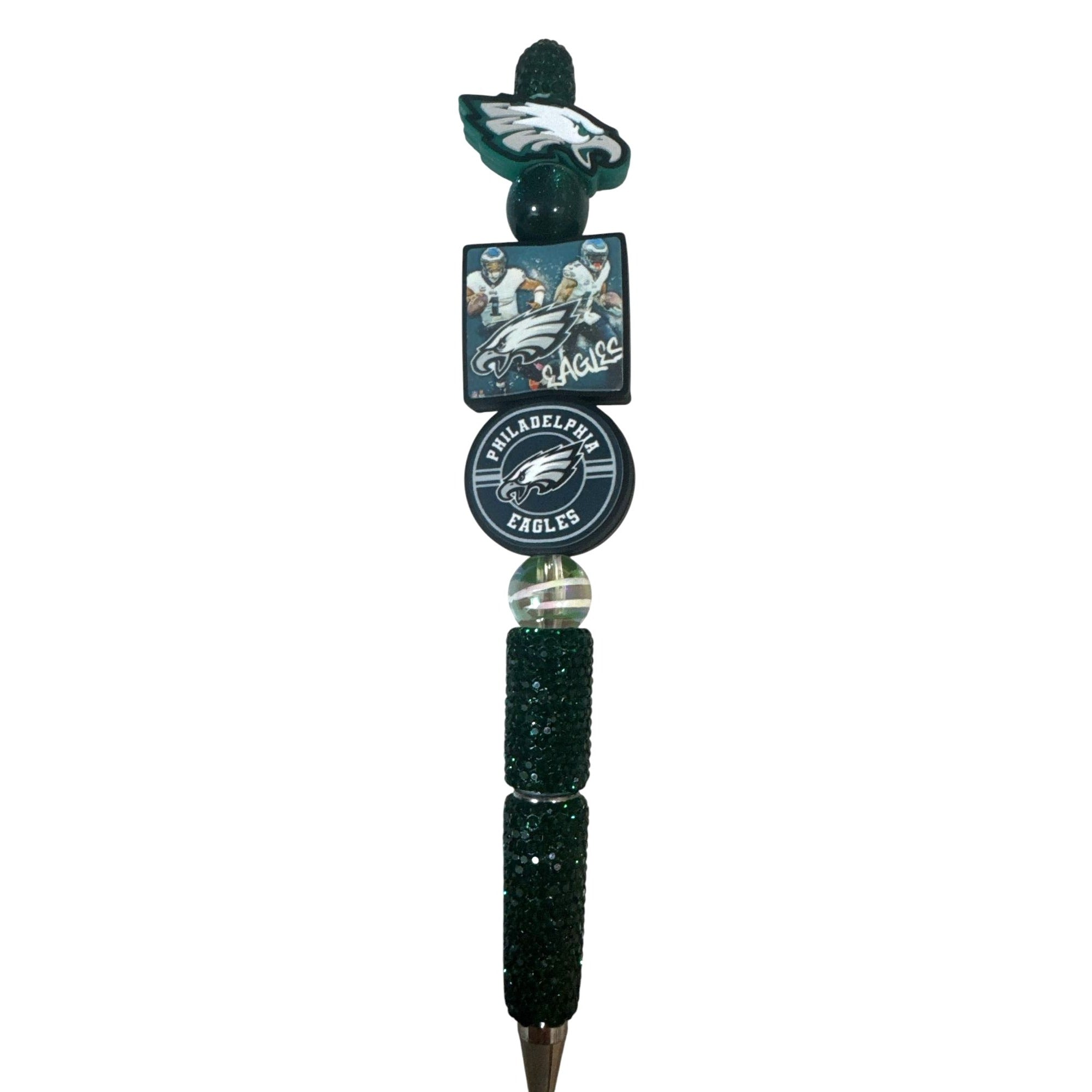 Philadelphia Eagles-Themed Beaded Pen With Glitter Handle & Iconic Logos