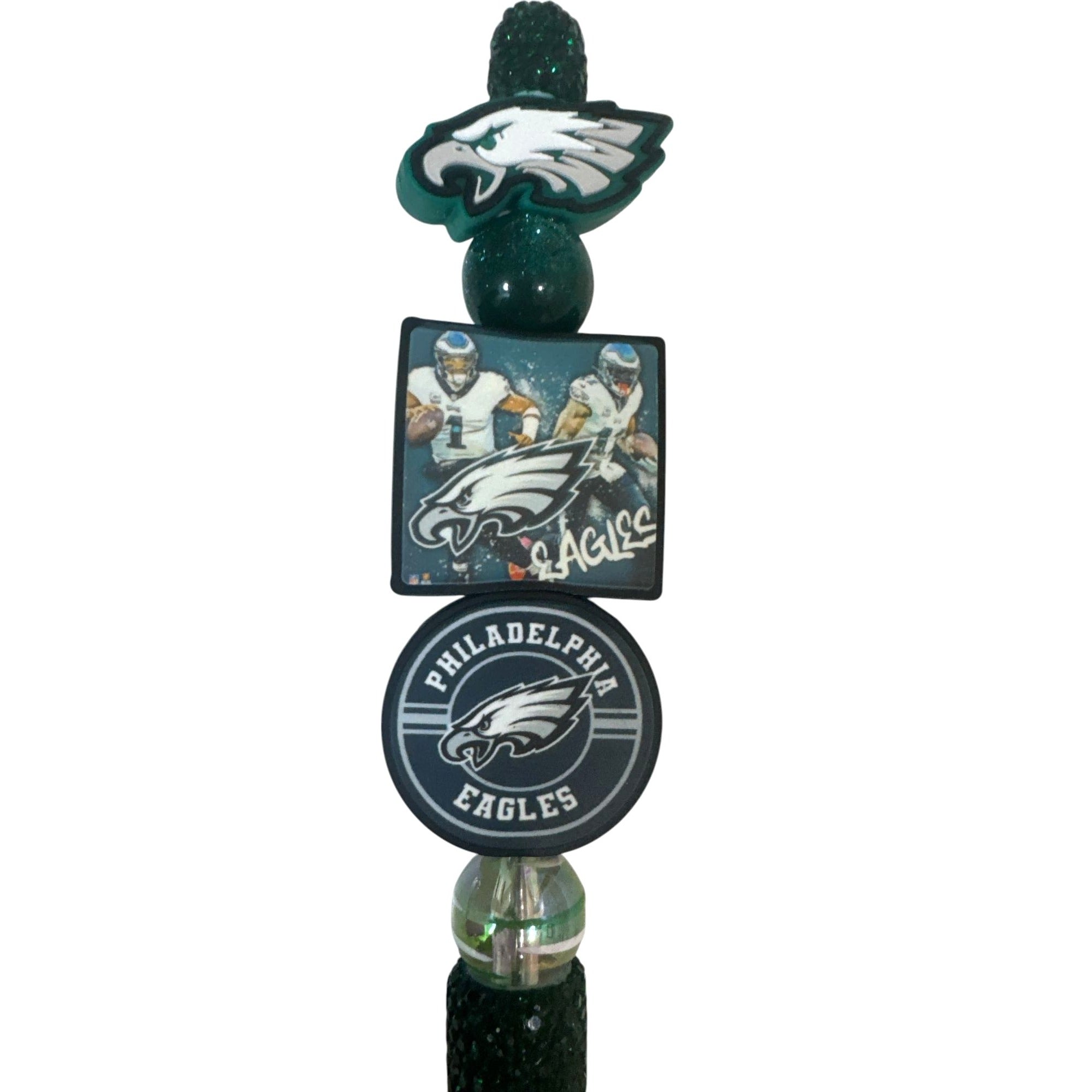 Philadelphia Eagles-Themed Beaded Pen With Glitter Handle & Iconic Logos