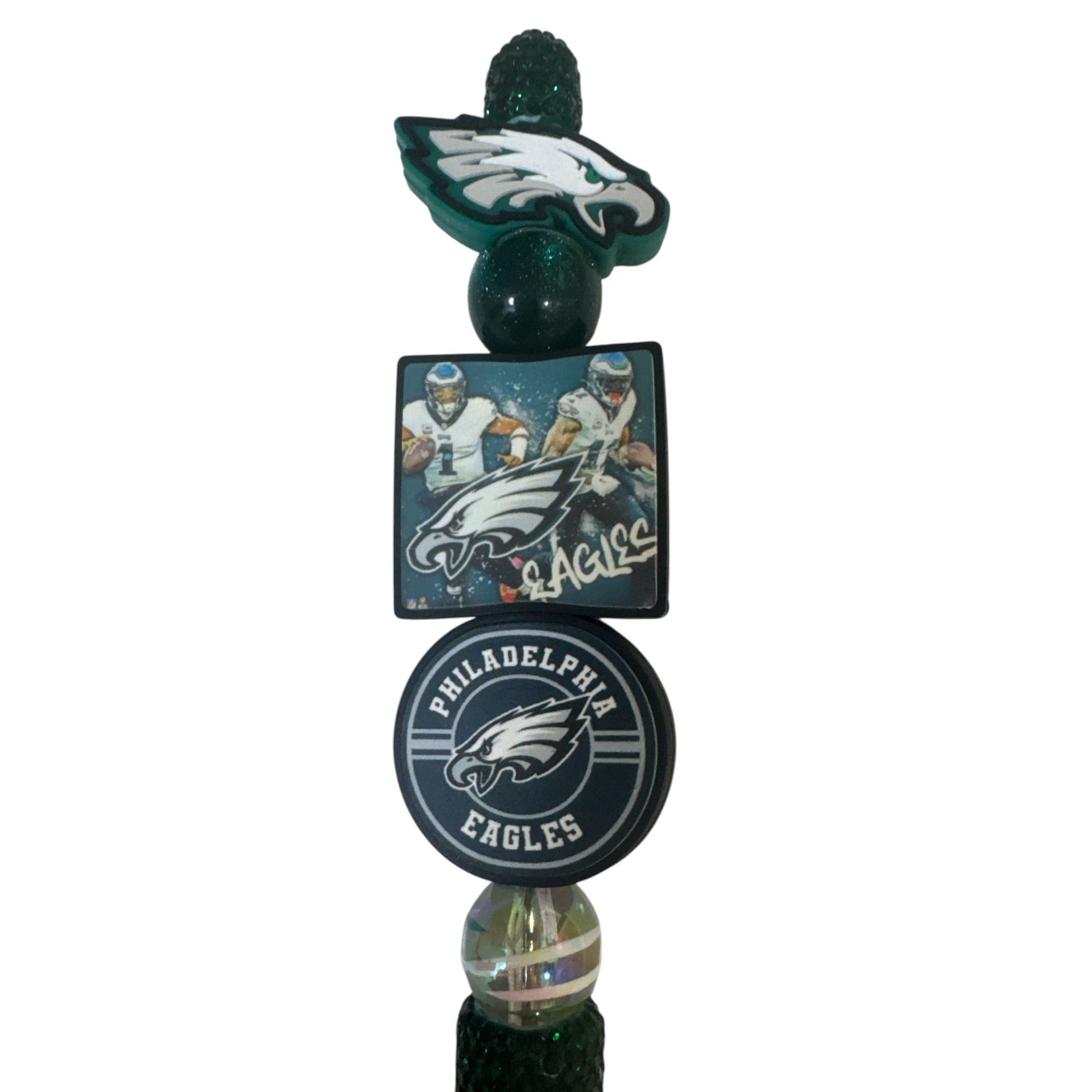 Philadelphia Eagles-Themed Beaded Pen With Glitter Handle & Iconic Logos