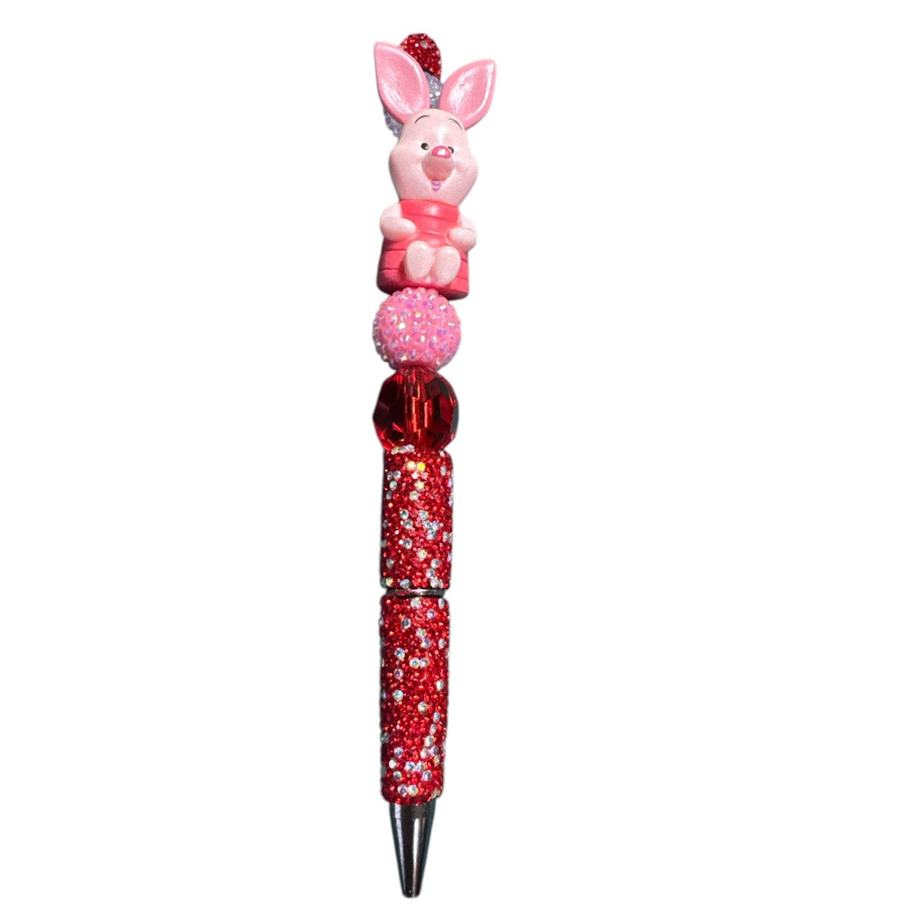 Piglet Beaded Pen Red Pink Glitter Novelty Cute Character Writing Pen Handmade Style