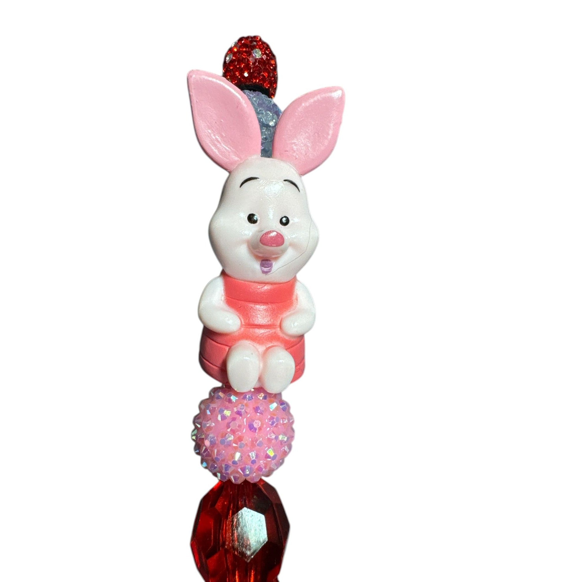 Piglet Beaded Pen Red Pink Glitter Novelty Cute Character Writing Pen Handmade Style