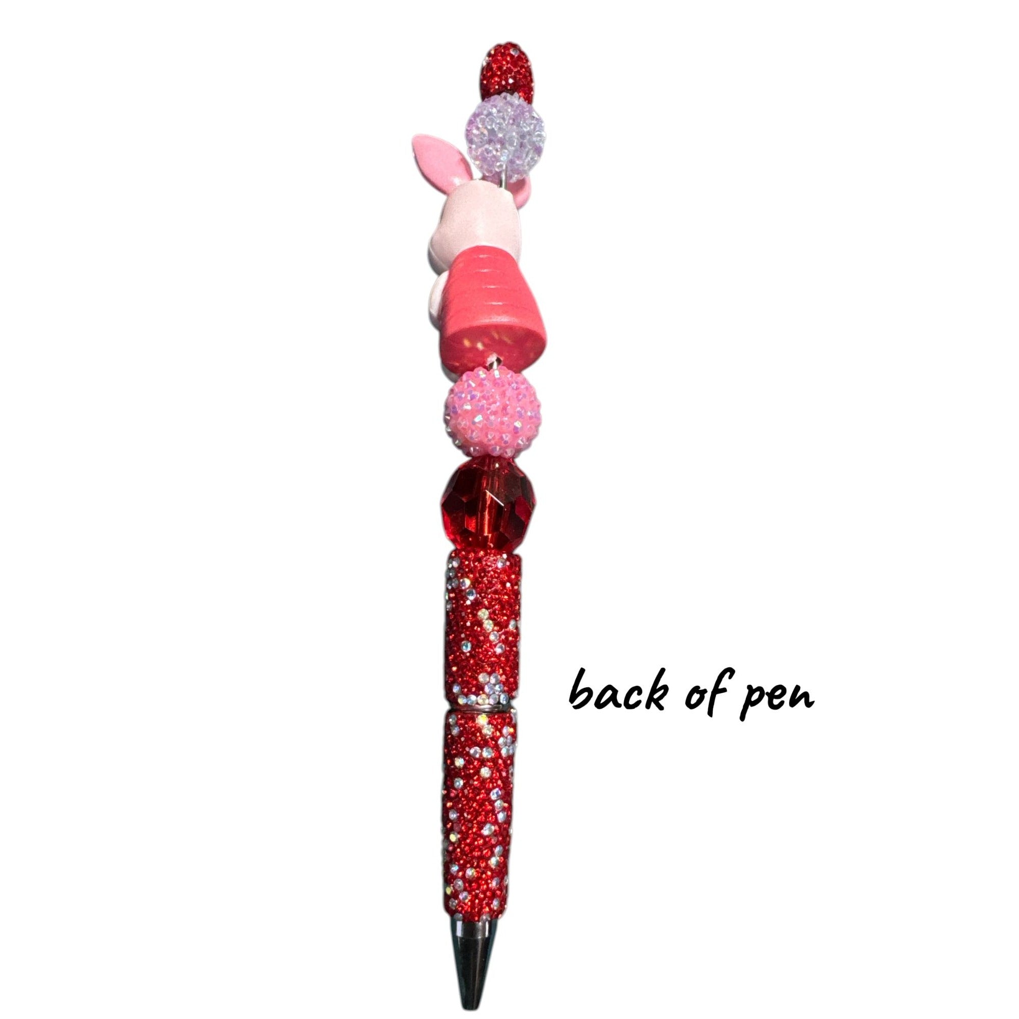 Piglet Beaded Pen Red Pink Glitter Novelty Cute Character Writing Pen Handmade Style