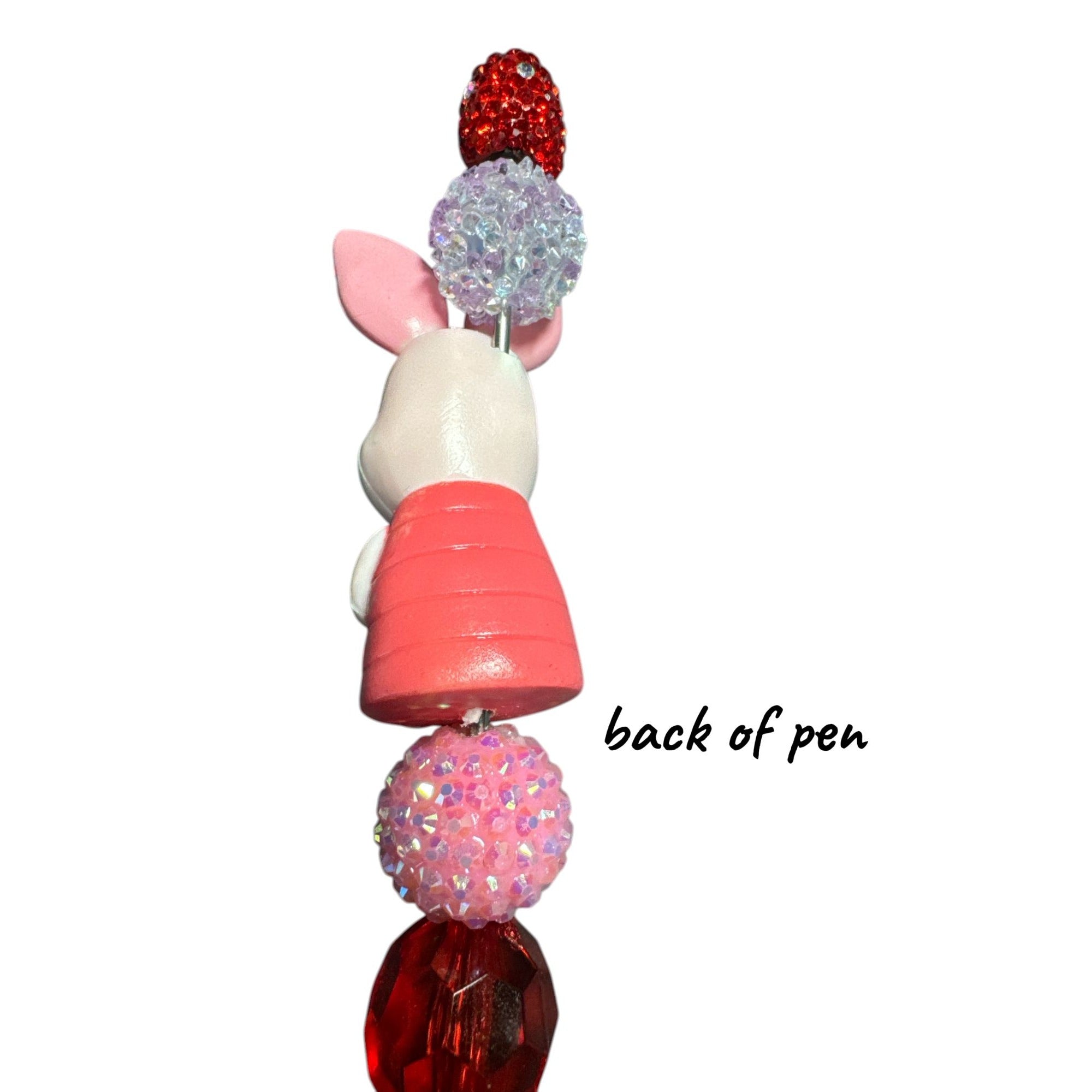 Piglet Beaded Pen Red Pink Glitter Novelty Cute Character Writing Pen Handmade Style