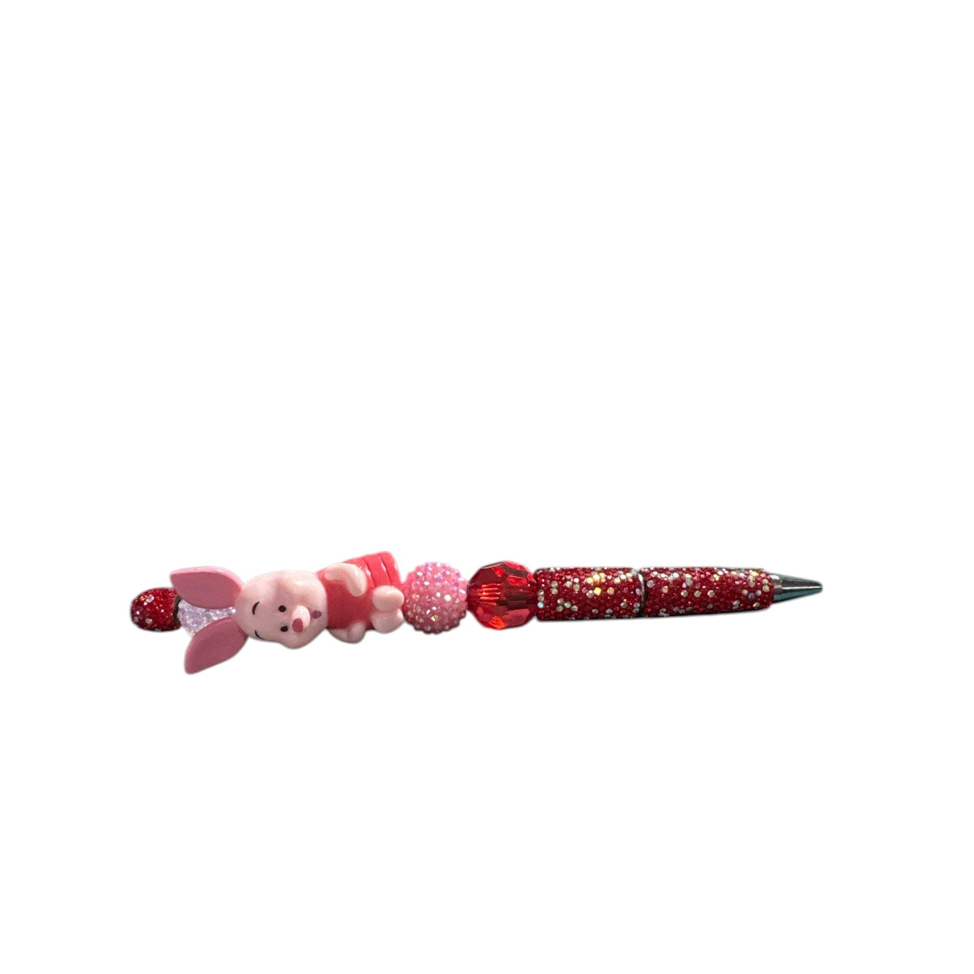 Piglet Beaded Pen Red Pink Glitter Novelty Cute Character Writing Pen Handmade Style