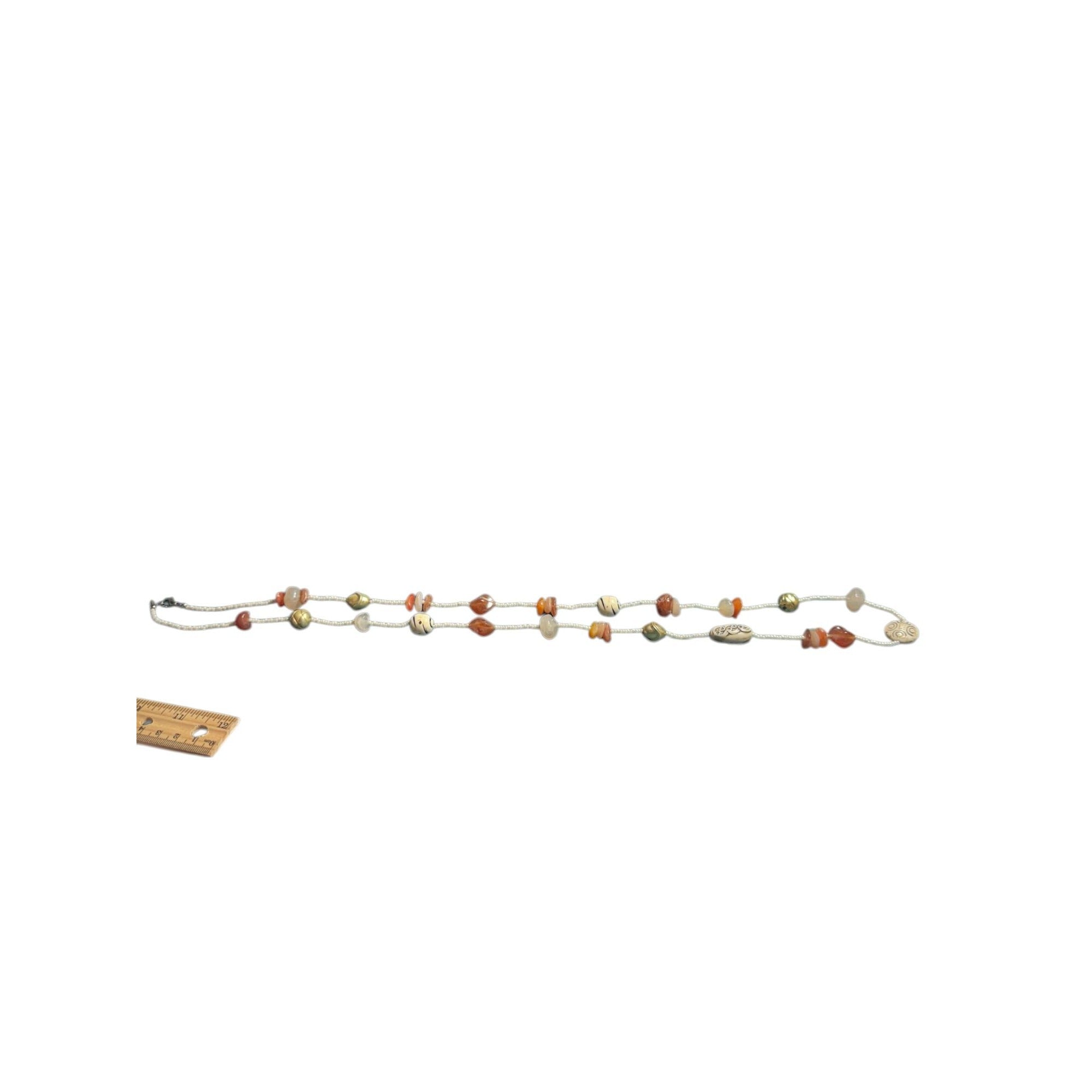 Handmade Beaded Necklace With Natural Stones & Carved Accents - Earthy Boho Jewelry For Women - Lobster Clasp Closure