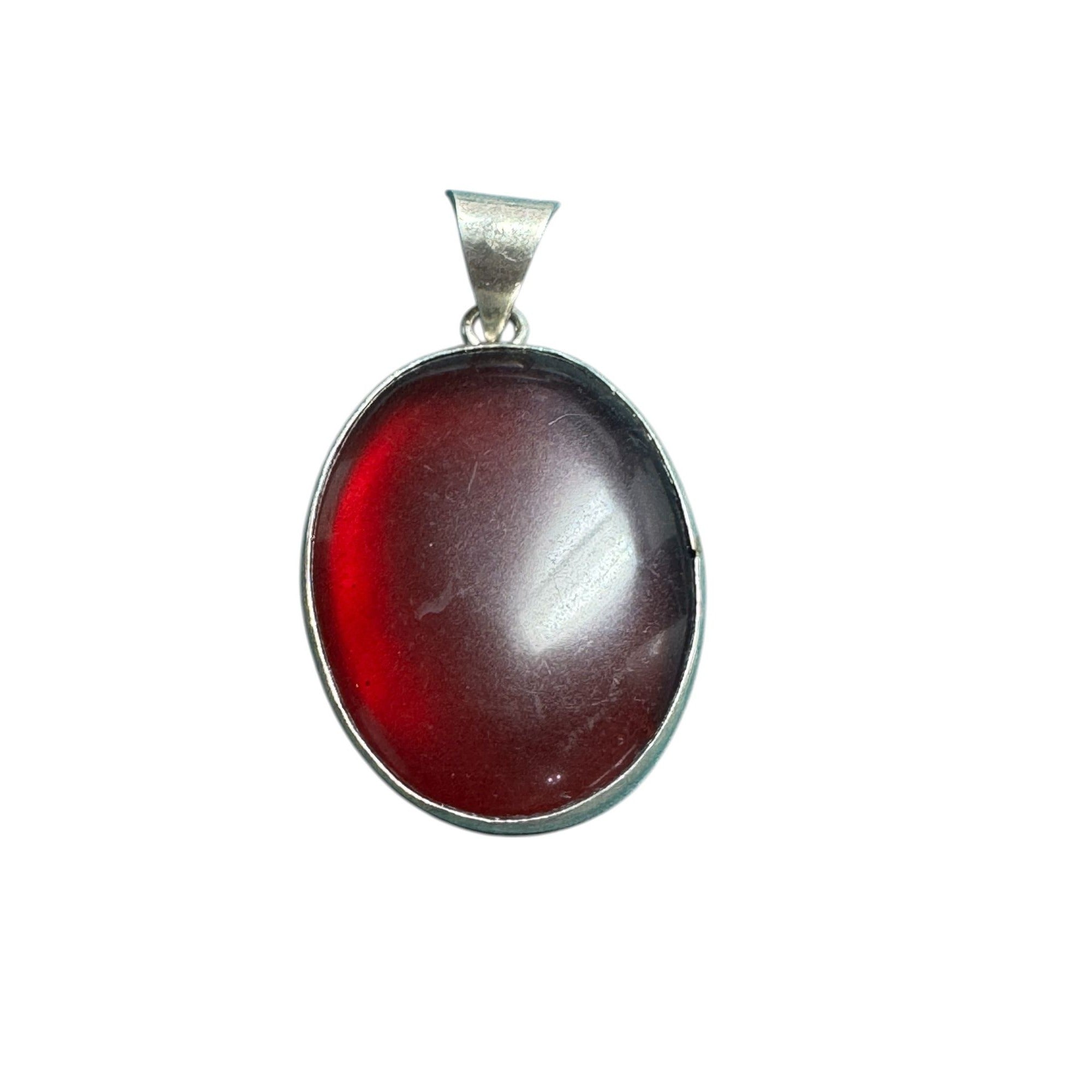 925 Sterling Silver Red Cabochon Pendant – Oval Stone, Vintage Style