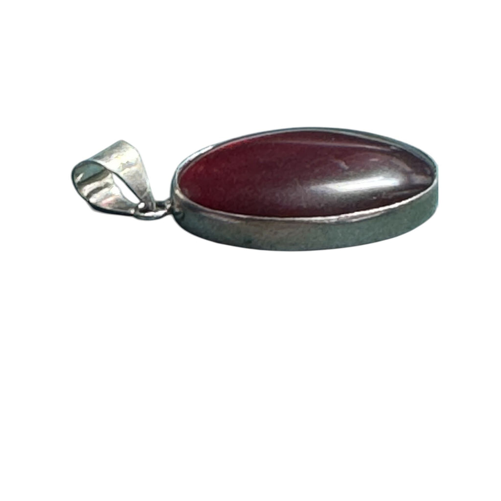 925 Sterling Silver Red Cabochon Pendant – Oval Stone, Vintage Style