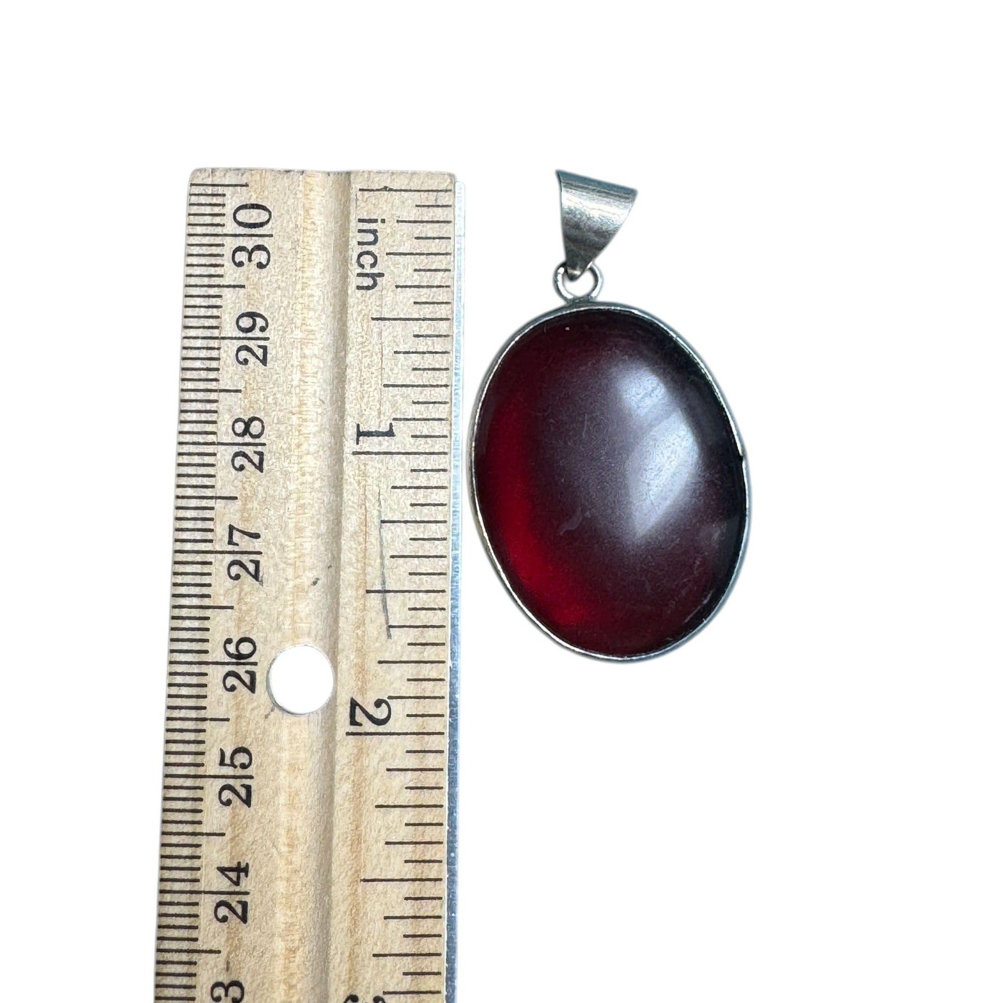 925 Sterling Silver Red Cabochon Pendant – Oval Stone, Vintage Style