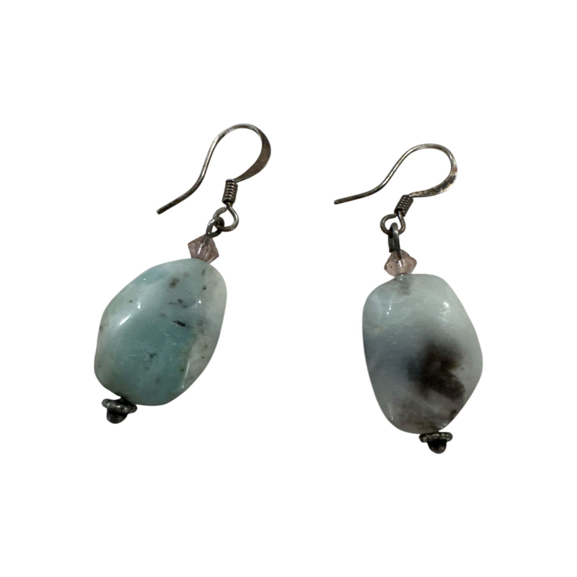 Natural Larimar Drop Earrings With Sterling Silver Hooks Light Blue & Gray Gemstones Handcrafted Jewelry For Women