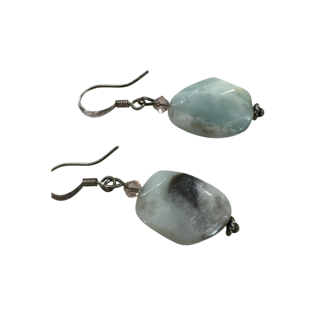 Natural Larimar Drop Earrings With Sterling Silver Hooks Light Blue & Gray Gemstones Handcrafted Jewelry For Women