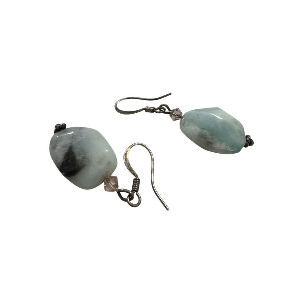 Natural Larimar Drop Earrings With Sterling Silver Hooks Light Blue & Gray Gemstones Handcrafted Jewelry For Women