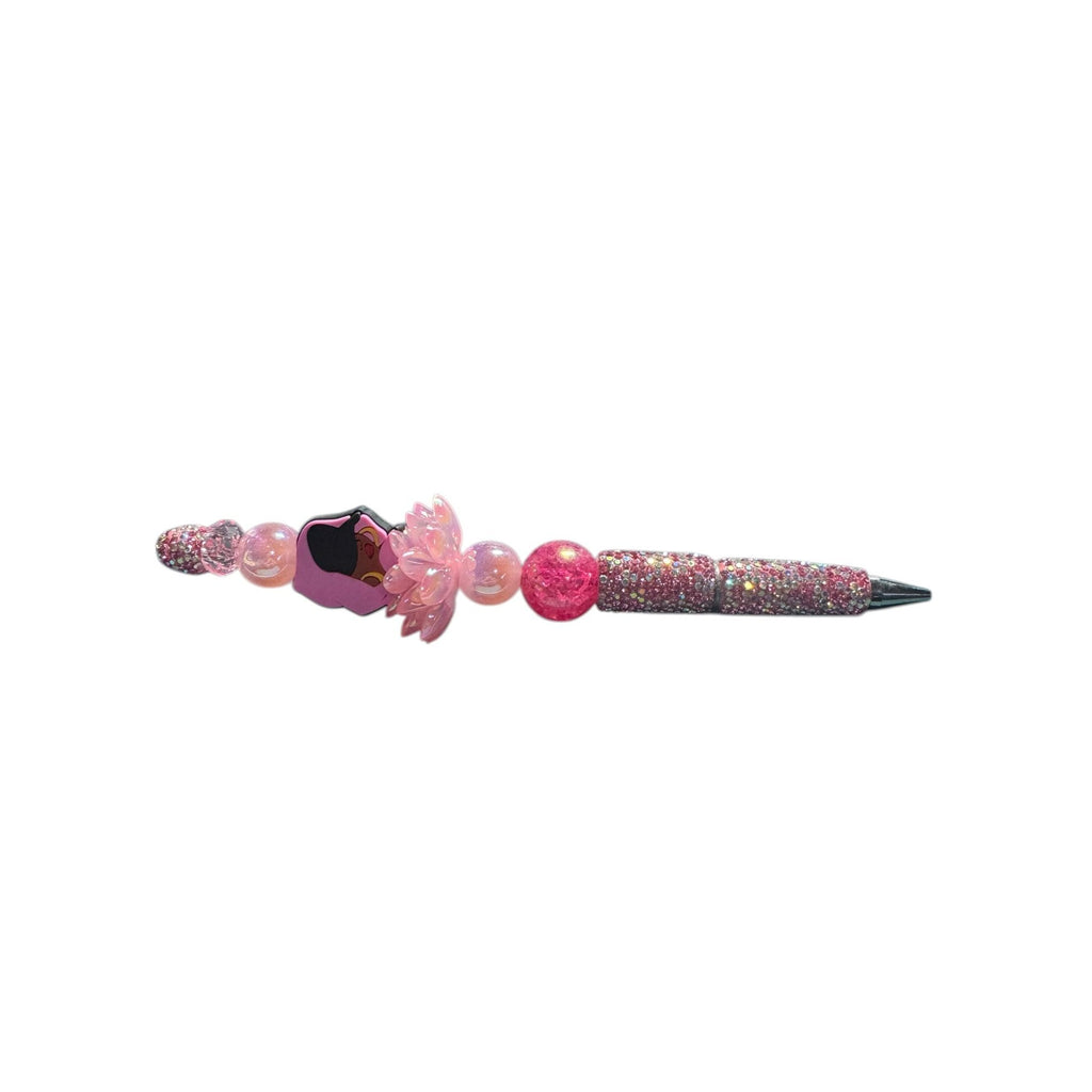 Beaded Bling Ballpoint Pen With Pink Lotus Charm & Stylish Character Design