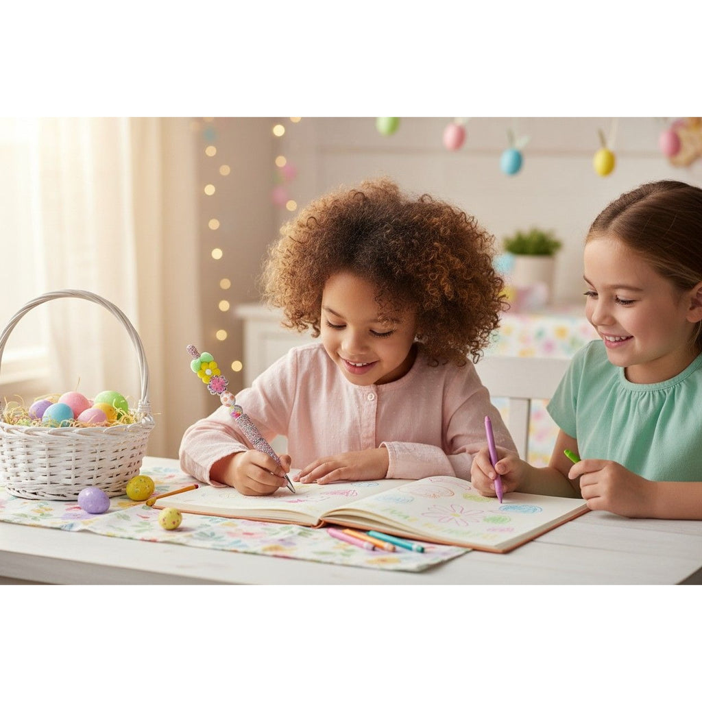 Glitter Flower Easter-Themed Pen With Beaded Accents For Kids & Crafts