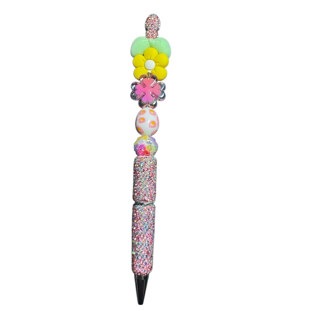 Glitter Flower Easter-Themed Pen With Beaded Accents For Kids & Crafts
