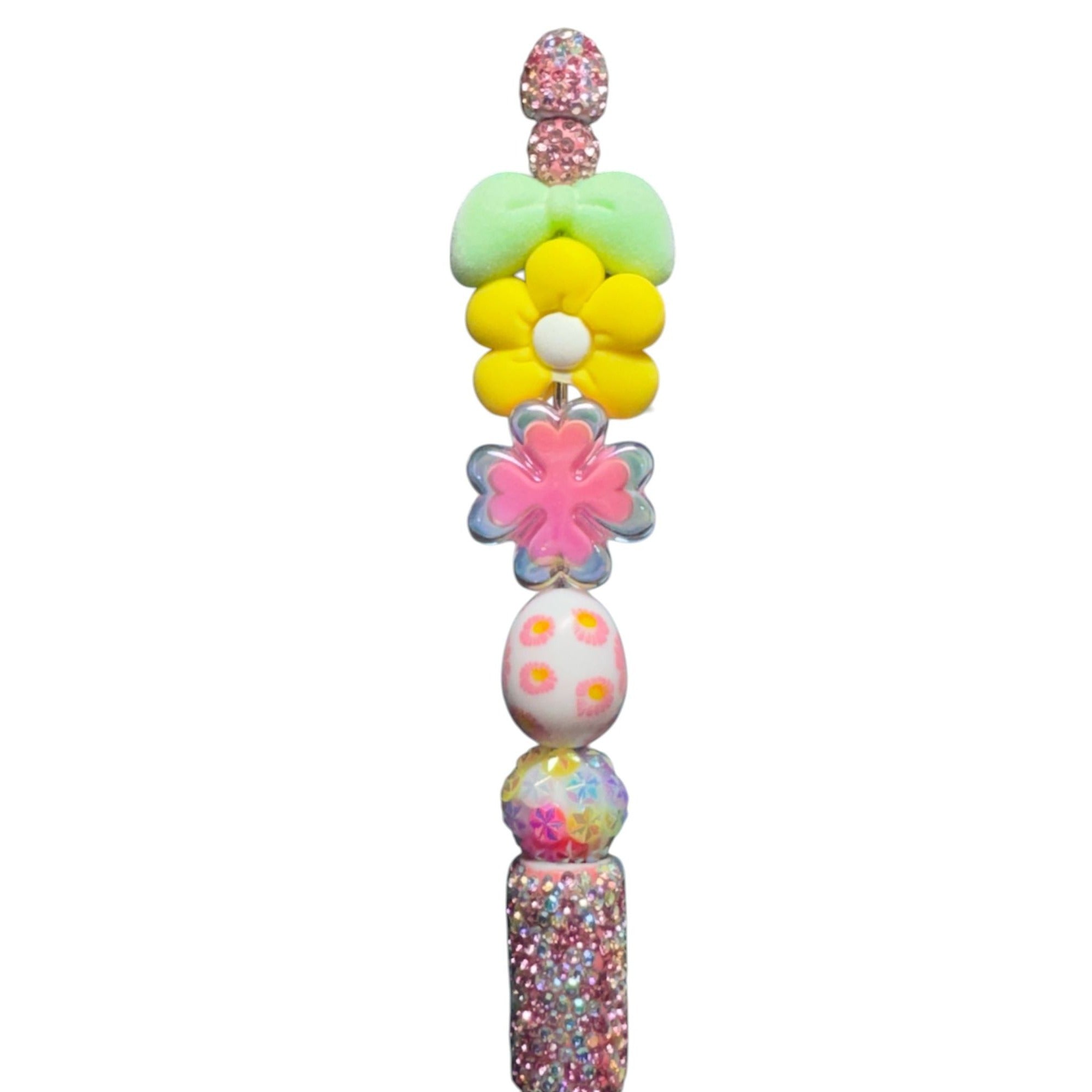Glitter Flower Easter-Themed Pen With Beaded Accents For Kids & Crafts