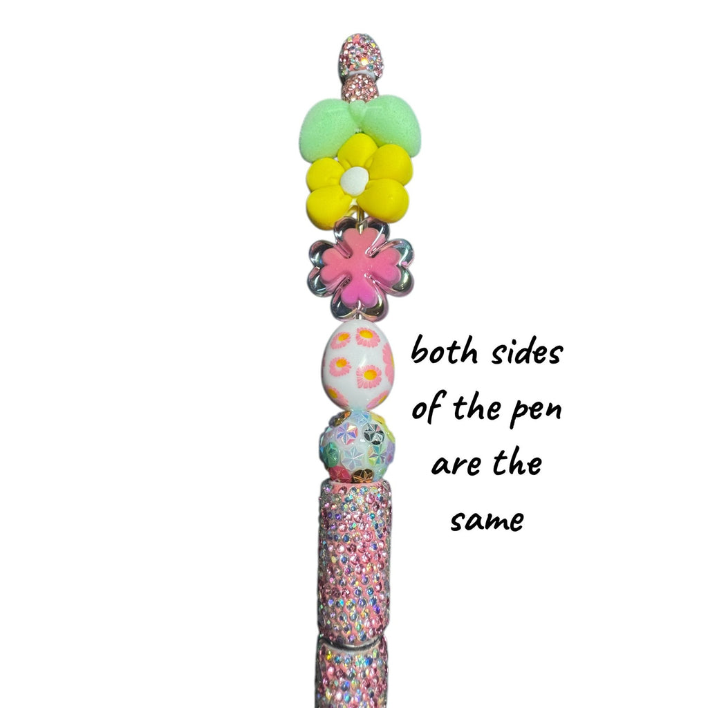 Glitter Flower Easter-Themed Pen With Beaded Accents For Kids & Crafts