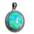 Sterling Silver 925 Turquoise Mosaic Pendant Round Beaded Frame Blue Green Stone Boho Jewelry