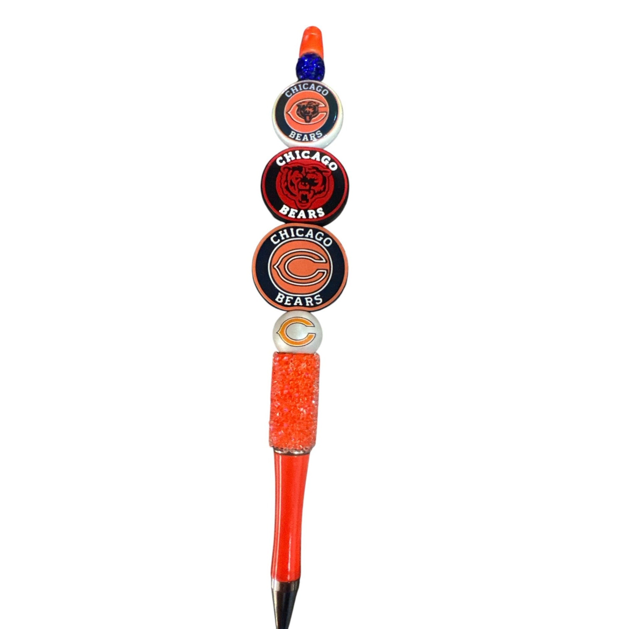 Chicago Bears Themed Decorative Pen with Team Logos & Orange Beads